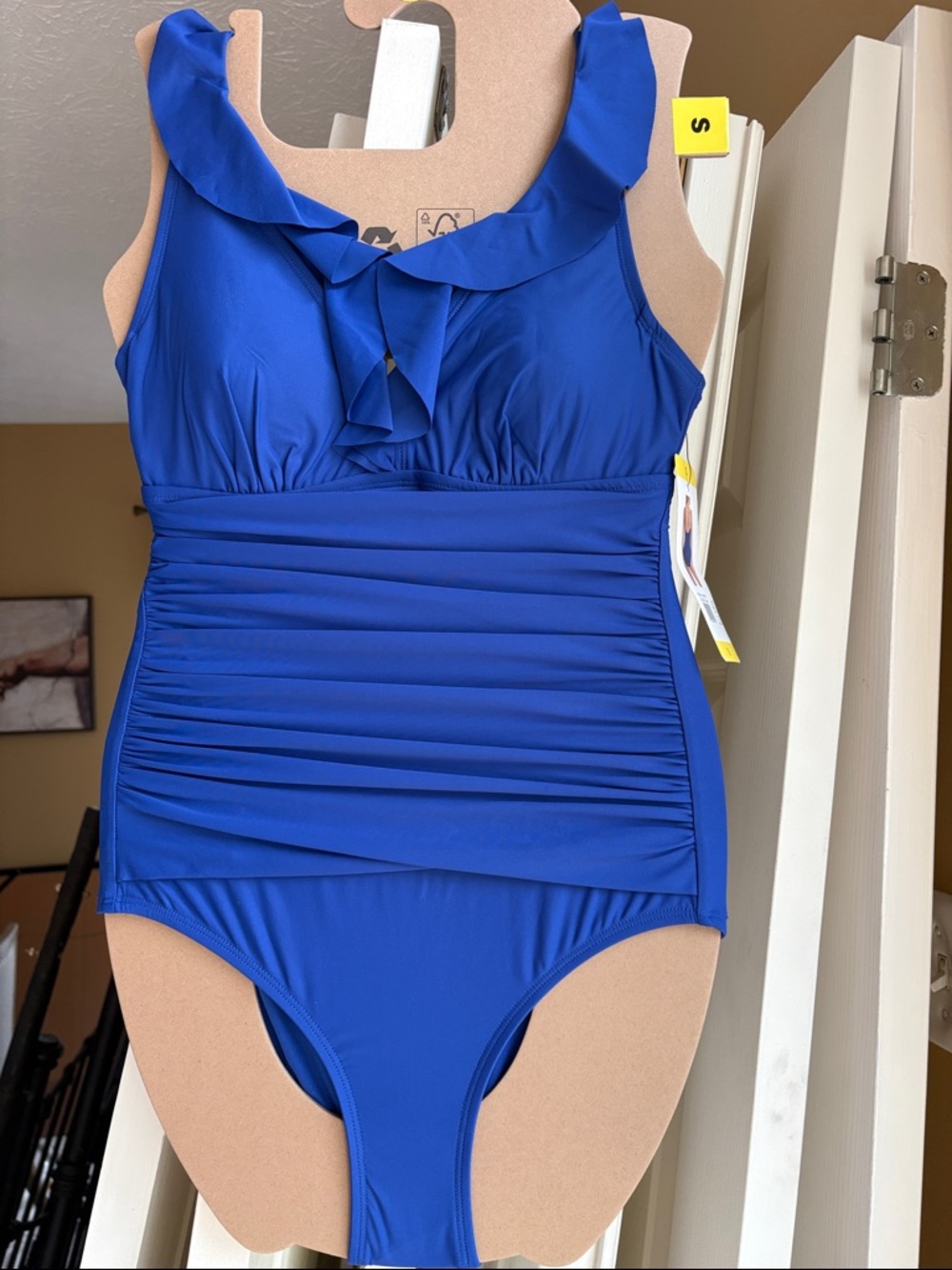 NWT DKNY Royal Blue Ruffled V-Neck One-Piece Swimsuit